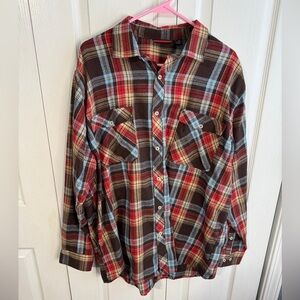 Design In Italy Luxury Multicolored Long Sleeve‎ Button Up Flannel Mens Size 2XL